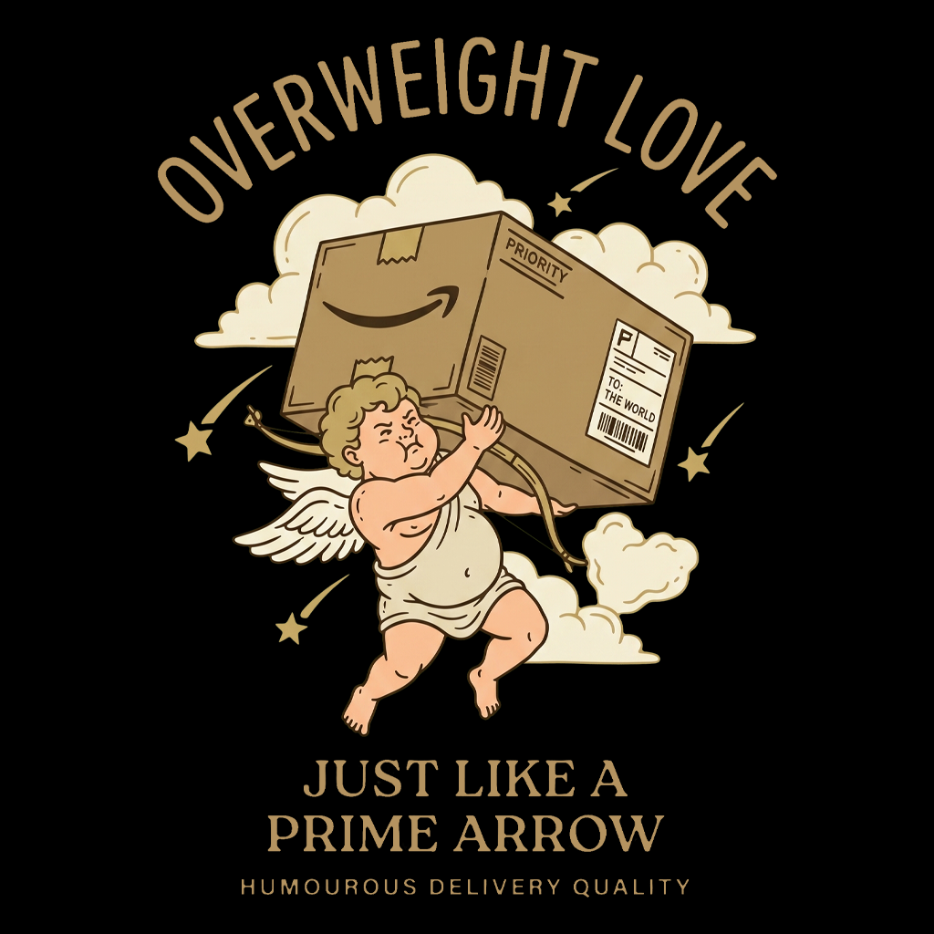 Overweight Love Cupid With Box Just Like A Prime Arrow Humorous Delivery Quality